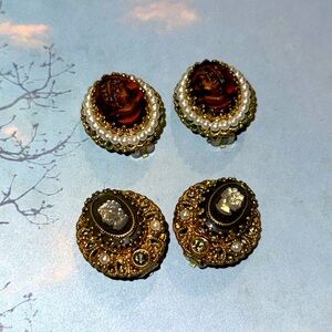 Two Sets of Vintage Costume Jewelry Cameo Earrings Marked W. Germany